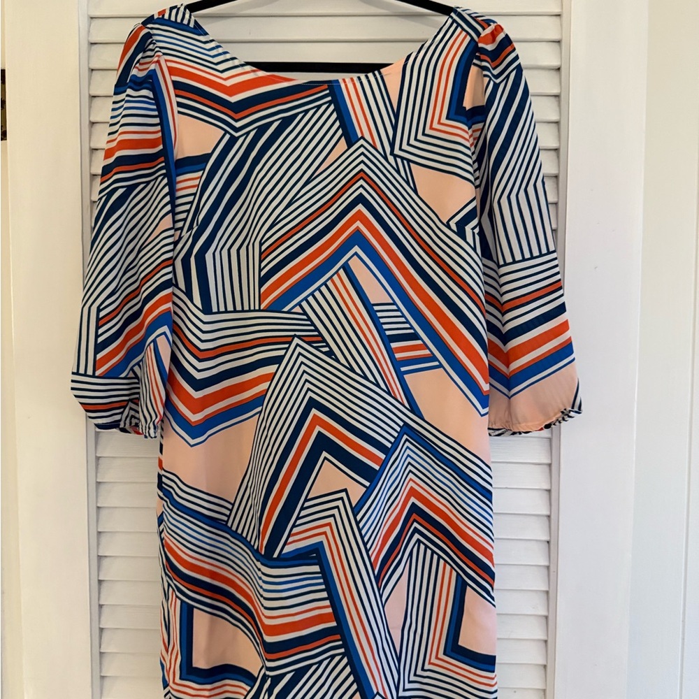 Geometric Patterned Dress in Blue and Orange